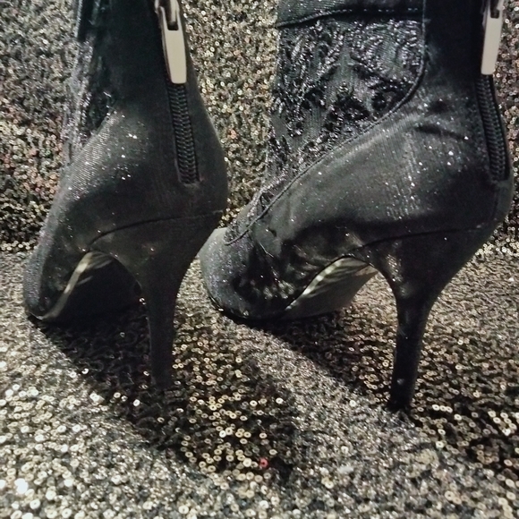 Black Sparkle Lace Ankle Boots - Picture 3 of 5